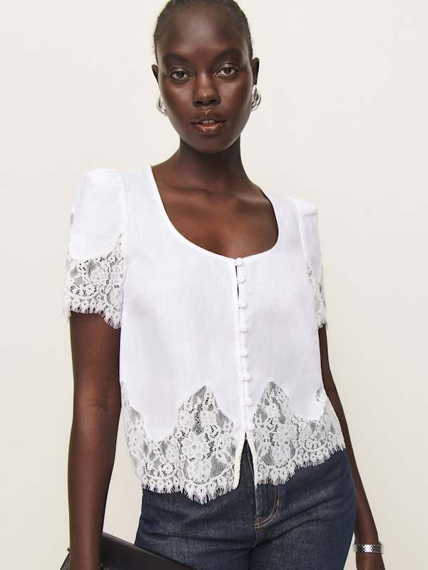 Josie Linen Top - White